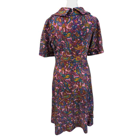 Handmade Vintage Mod Groovy Paisley Purple Mini Dress Size Large - Picture 3 of 3